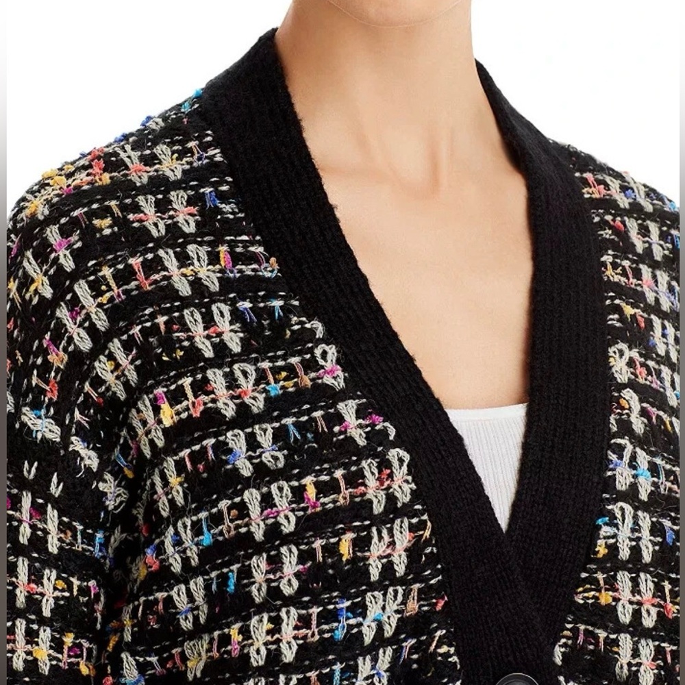 Aqua Chanel Style Black Multicolor Tweed Knit Cardigan size Small - Picture 4 of 9